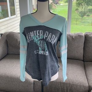 Winter Park Colorado Women’s Gray Sage Green Long Sleeve T-shirt Size Small